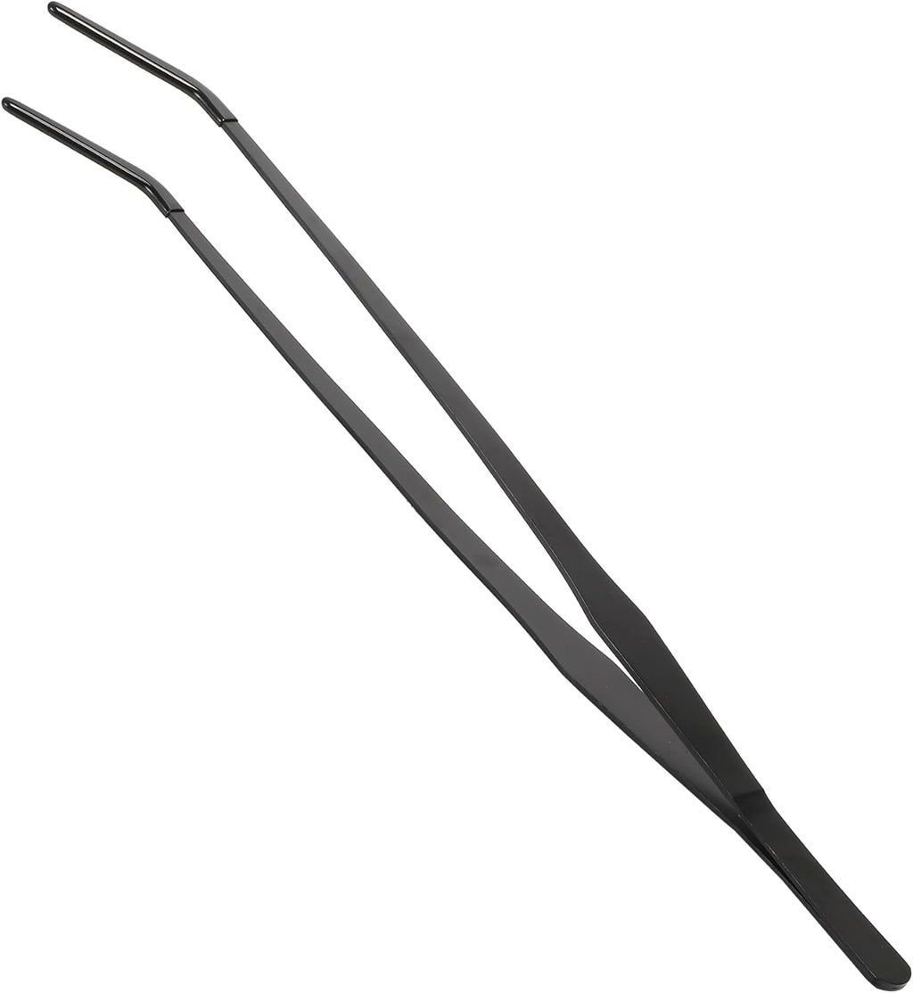 Reptile Feeding Tongs, Stainless Steel Lizard Feeding Tongs, Aquarium Curved Feeding Tweezers for Reptiles with Rubber Tip, Terrarium Feeding Tongs for Gecko, 14.96" Length, Black