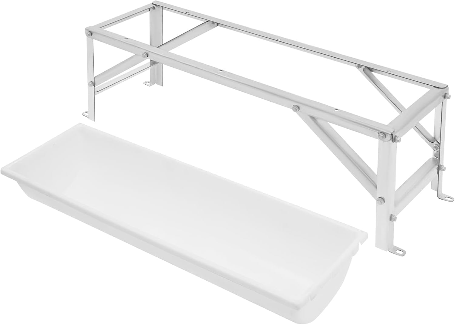 Livestock Feed Trough with Metal Stand 39" Long Large Capacity Livestock Feeder for Lambs Foals Calves Sheep Horses Alpacas and Goats in Farm (Silver+White)