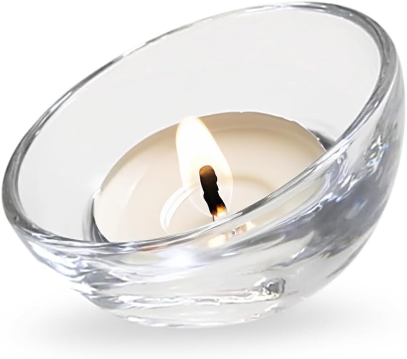 WGVI 6 Pieces Clear Glass Tea Light Votive Candle Holders, Width 3.25", Height 2.5", Small Slant Cut Dish Bowl Design, Container, Tiny Planter Terrarium, Tabletop Décor
