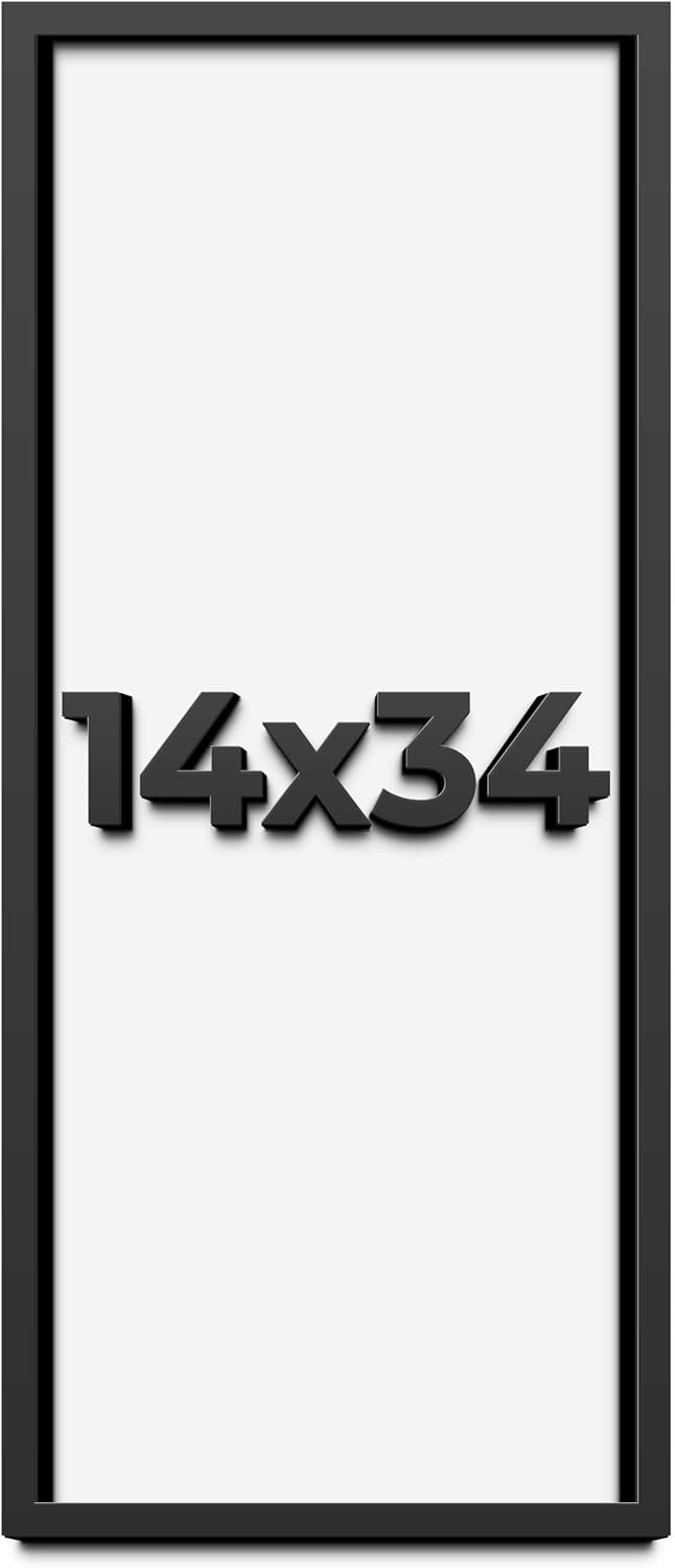14x34 Shadow Box Frame Black | 1 Inch Deep Solid Wood Shadowbox Display Frame | UV Resistant Acrylic Plexiglass, Acid Free Backing, and Hanging Hardware | Dugan Picture Frame Style