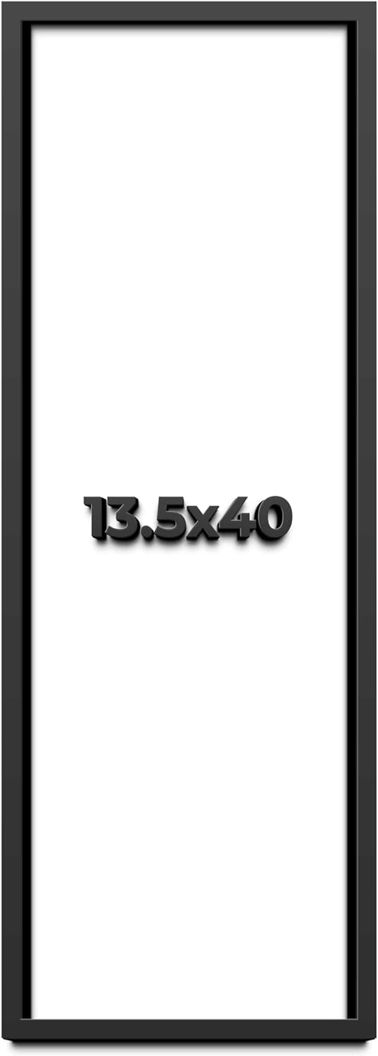 13.5x40 Black Shadow Box Frame - Contemporary Wood Shadow Box Complete with UV Acrylic, Foam Board Backing & Hanging Hardware