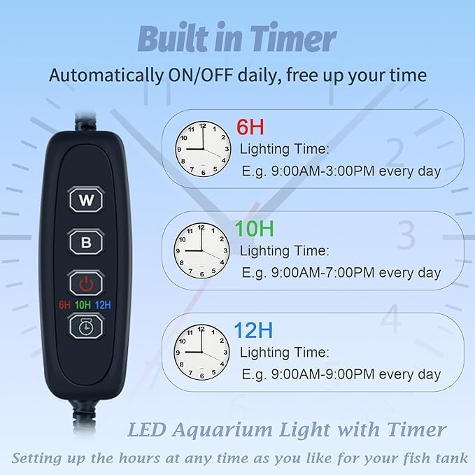 Submersible Aquarium Light Underwater Full Spectrum Fish Tank Light with Timer Auto On/Off,LED Aquarium Light Bar 3 Light Modes Dimmer Adjustable Brightness,7.48inch (with Timer&dimmer)
