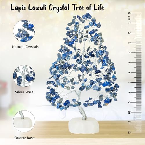 Lapis Lazuli Crystal Tree of Life - Chakra Tree of Life, Natural Quartz Base, Handmade Gemstone Tree, Feng Shui Tree, Crystal Decoration, Money Tree, Spiritual Gift, Healing Crystal Tree, Chakra Decor