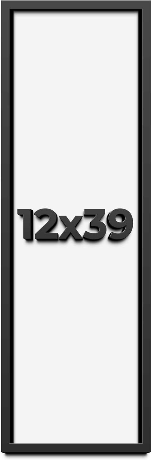 12x39 Shadow Box Frame Black | 1 Inch Deep Solid Wood Shadowbox Display Frame | UV Resistant Acrylic Plexiglass, Acid Free Backing, and Hanging Hardware | Dugan Picture Frame Style