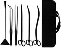7-in-1 Aquascaping Tools Kit for Aquarium & Terrarium - Stainless Steel Long Tweezers, Curved Scissors, Algae Scraper, Feeding Tongs - Live Plant Trimming & Tank Cleaning Accessories