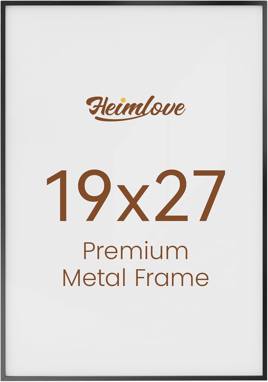 Heimlove 19x27 Metal Picture Frame,Black Aluminum Wall Gallery Poster Puzzles Artwork frames-Real Tempered Glass,Mounting Horizontally or Vertically Decor for Wall-1Pack