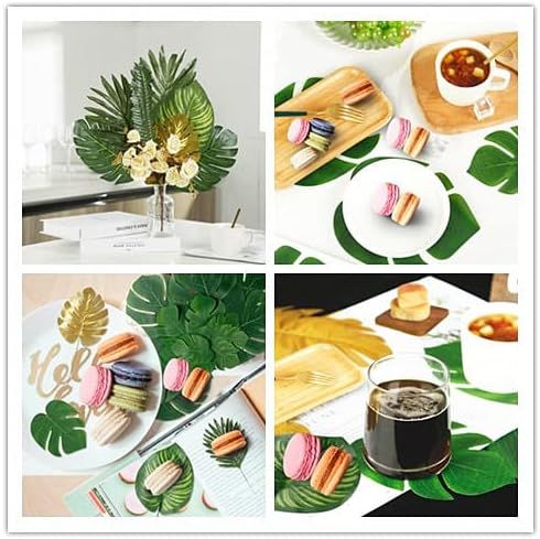 Sggvecsy 82 Pieces 8 Kinds Artificial Tropical Palm Leaves Tropical Leaves Monstera Leaves Safari Jungle Leaf with Stems for Hawaiian Luau Party Beach Table Wedding Shower Birthday Theme Decorations