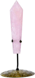Rose Quartz Wand Point Long Healing Crystal Scepter Decorative Stone Reiki Meditation with Display Stand Home Office Decor 0.4-0.6LBS