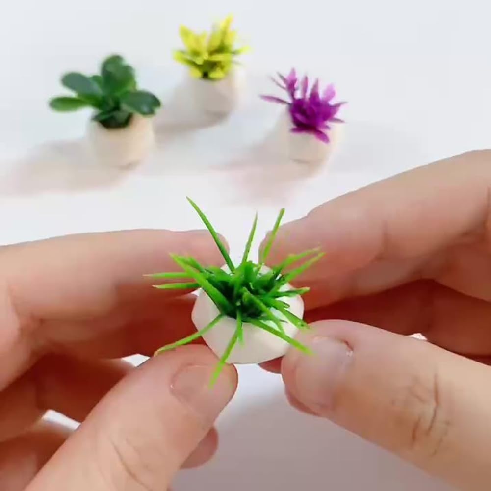4PCS Mini Succulent Plant Resin Ornaments - Cute Car Dashboard Figurines Flower Pot Set - Fairy Garden，Birthday Cakes Decoration，DIY Aquascape Kit, Aquarium Moss Layout Desktop Landscape Accessories.