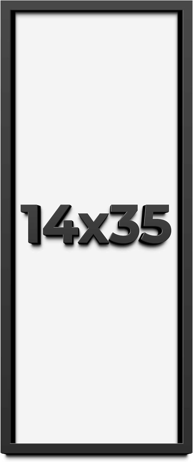14x35 Shadow Box Frame Black | 1 Inch Deep Solid Wood Shadowbox Display Frame | UV Resistant Acrylic Plexiglass, Acid Free Backing, and Hanging Hardware | Dugan Picture Frame Style