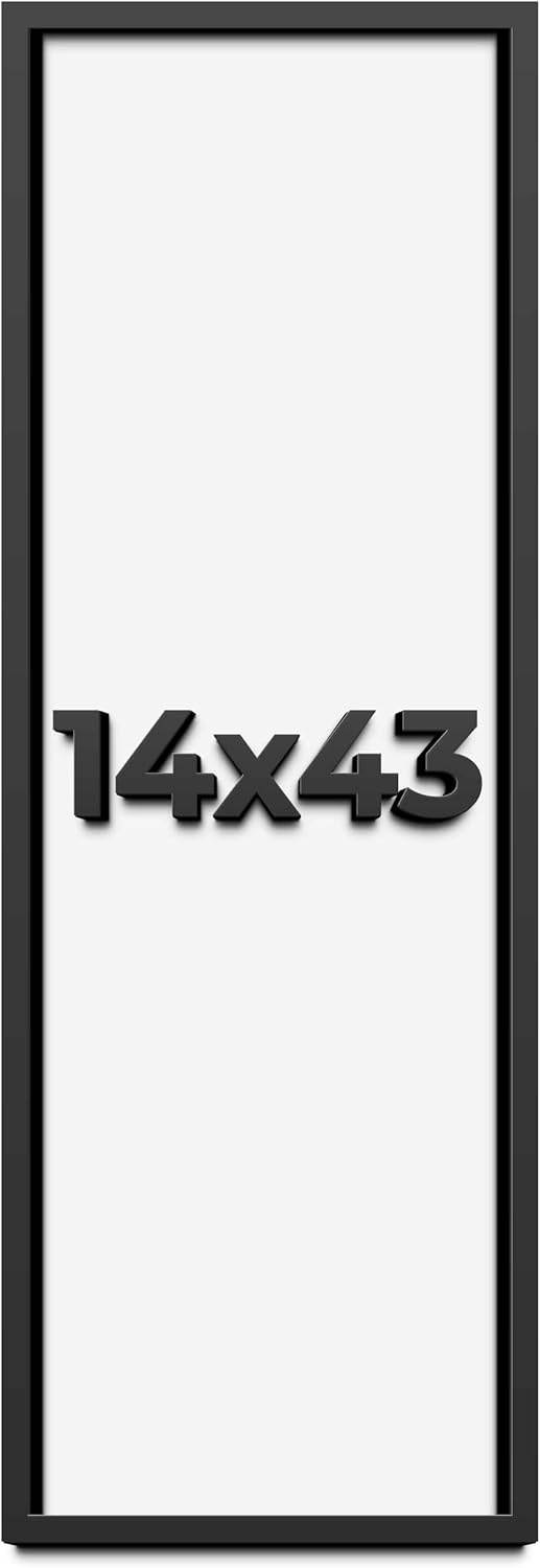 14x43 Shadow Box Frame Black | 1 Inch Deep Solid Wood Shadowbox Display Frame | UV Resistant Acrylic Plexiglass, Acid Free Backing, and Hanging Hardware | Dugan Picture Frame Style