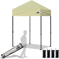 Eurmax USA 5'x5' Pop Up Canopy Tent Commercial Instant Canopies with Heavy Duty Roller Bag,Bonus 4 Sand Weights Bags (Beige)