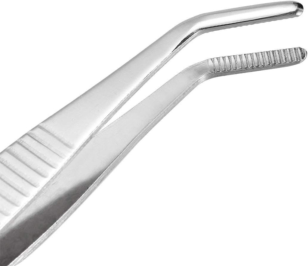 5 Inch Stainless Steel Tweezers with Curved Serrated Tip Multipurpose Forceps for Craft Repairing 2 Pack