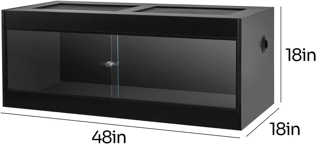OIIBO 67 Gallon Reptile Original Wood Enclosure, 48"x18"x18" Large Reptile Terrarium with Double Hinge Sliding Doors and Top Screen Ventilation Reptiles Habitat Lounge Black