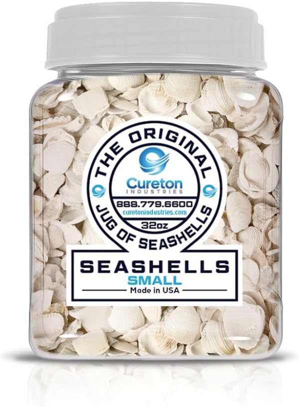 32 oz Jug of Natural Small Seashells with Pieces, ⅛-½ inch Size, for Indoor Outdoor Decor, vase Filler, Candles, Art, Crafts, Aquariums, Gardens, planters, tablescapes, terrariums