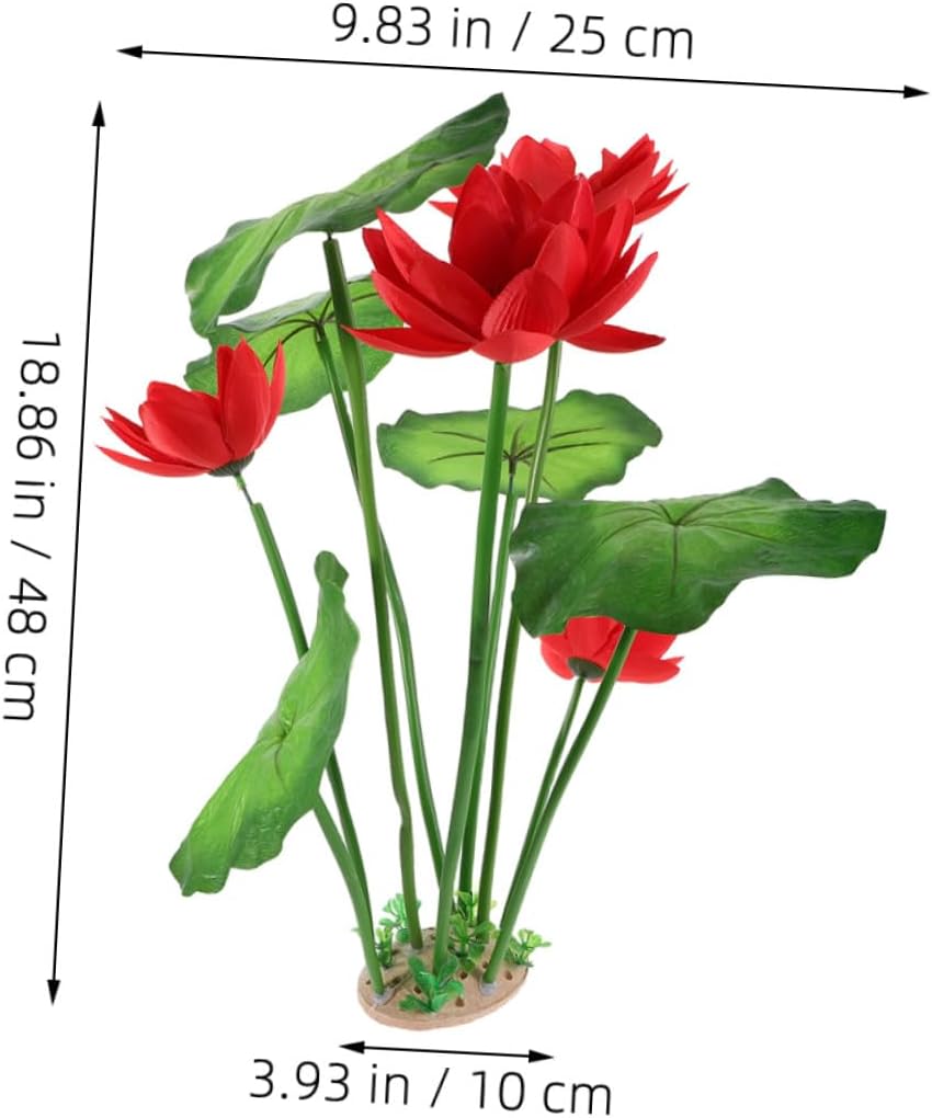 2pcs Realistic Artificial Fish Tank Plants Sturdy Plastic Aquarium Water Grass with Green Stems and Leaves Lifelike Lotus Flowers for Home and Pet Aquarium Decorations