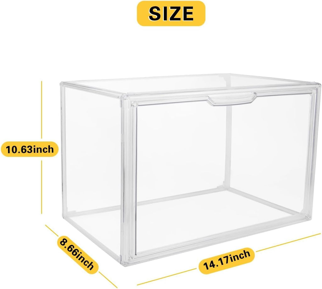 Clear Stackable Plastic Storage Bins with Magnetic Lid, Dustproof Book & Cosmetic Display Cases, Large Figures Collectibles Showcase, Shoe Box, Protection Organizer (Clear-L-1 Pack)