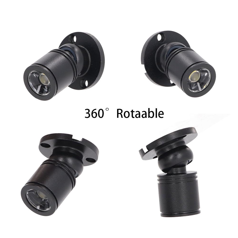 Dimmable 12V LED Mini Spotlights for Display - 1.5W Warm White 3000K, Small Spotlights for Displays with Dimmer, Black - Set of 4