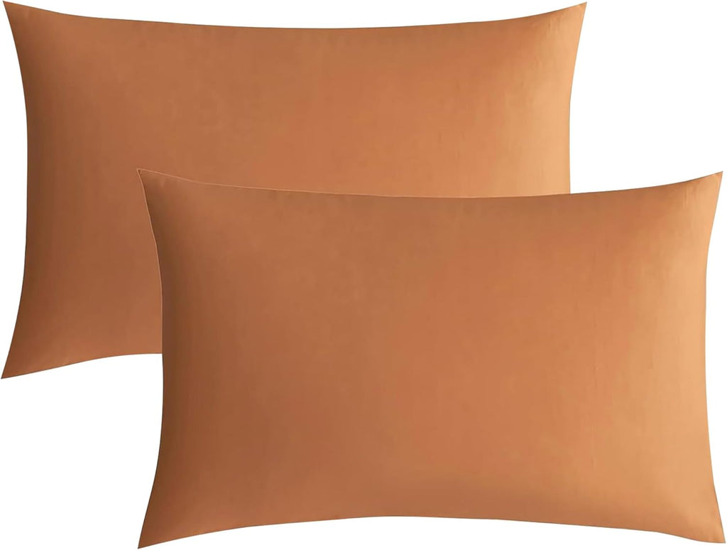 JELLYMONI Pillowcases Standard Set of 2 Cotton Envelope Pillow Covers Caramel 20×26in Bed Pillow Cases 100% Washed Cotton Soft Breathable (Pillows are not Included)