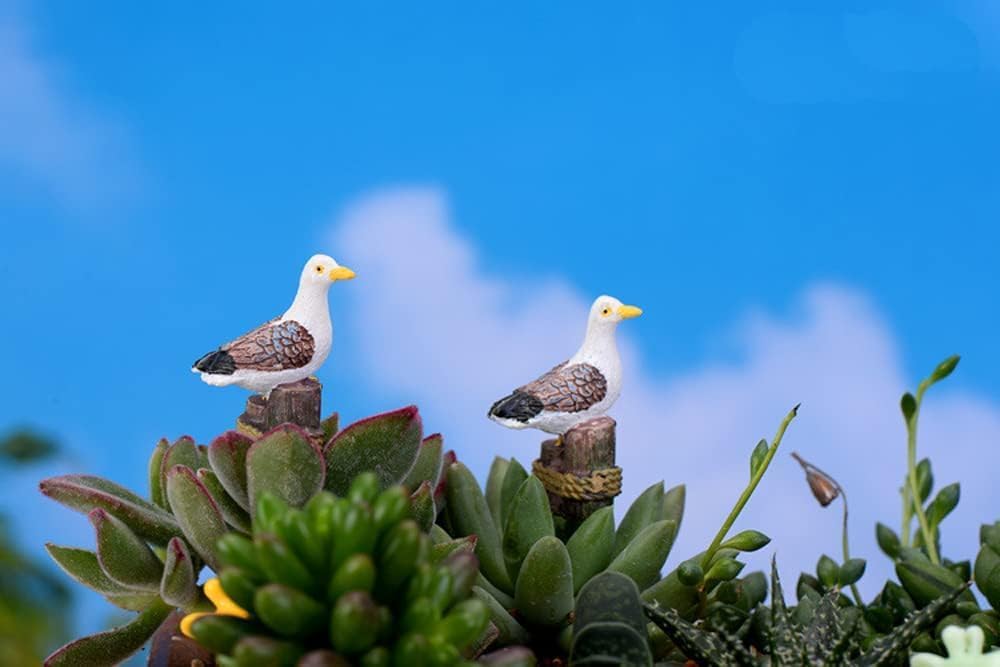 2pcs Dockside Seagull Figurines - Resin Sea Bird Statues for Fairy Garden, Pier Stake Landscape Decoration, Micro Landscape, Aquarium & Terrarium Decor, Cake Toppers, Desk & Plant House Decor