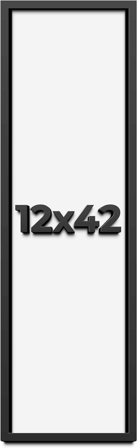 12x42 Shadow Box Frame Black | 1 Inch Deep Solid Wood Shadowbox Display Frame | UV Resistant Acrylic Plexiglass, Acid Free Backing, and Hanging Hardware | Dugan Picture Frame Style