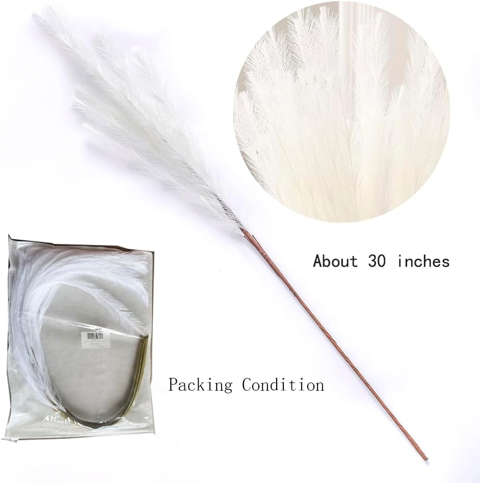 UiiziC Faux Pampas Grass 8 PCS 30"/76cm Dried Fluffy Artificial Flowers Ascendant Grass for Vase Fillers Wedding Party Bouquets Home Hotel Centerpieces Decor (White)