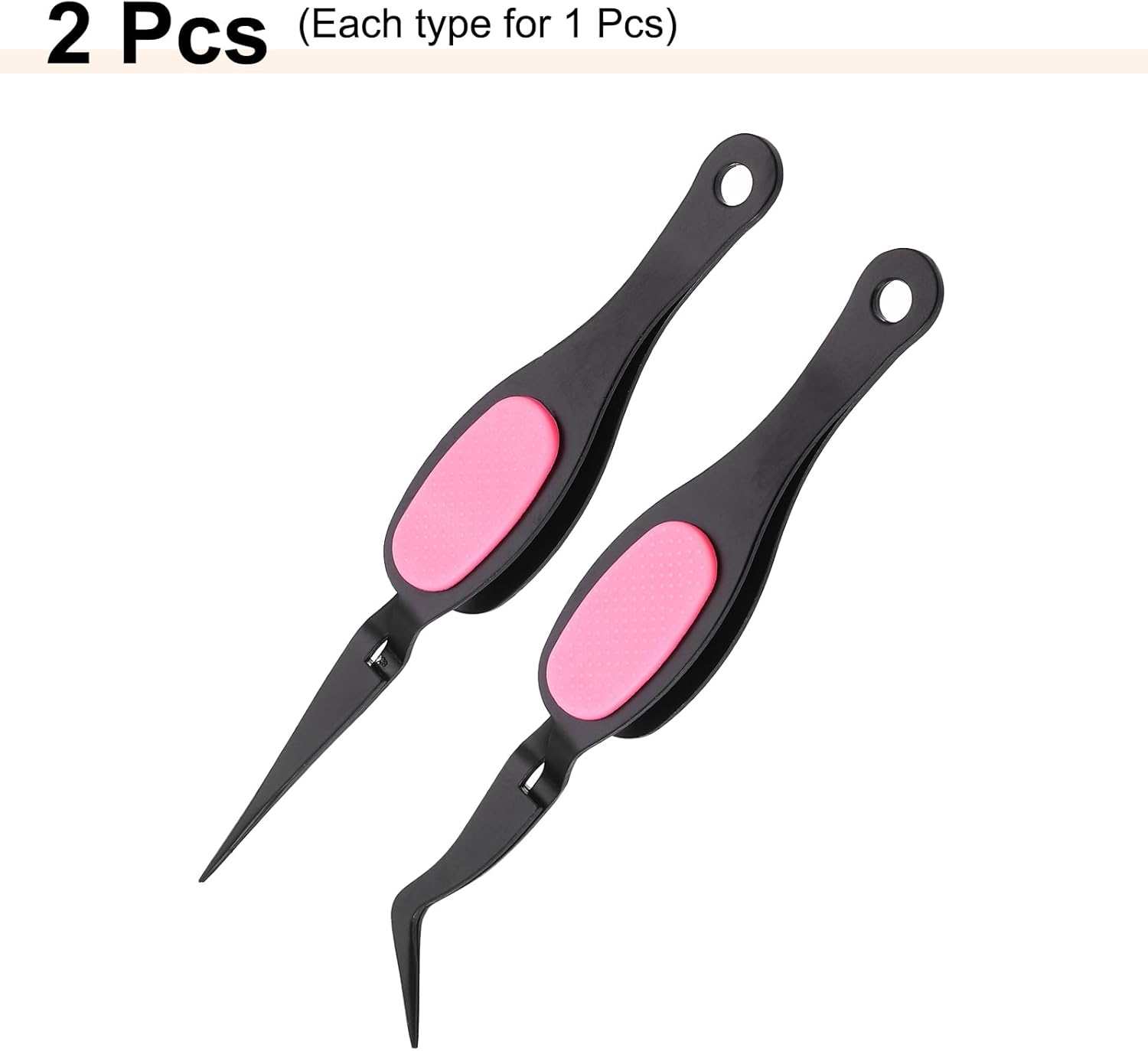 HARFINGTON 2pcs Craft Tweezers Precision Crossing Lock Curved Straight Stainless Steel Soft Reverse Grip Fine Tip Tweezers for DIY Craft Jewelry Beading Electronics, Black Pink