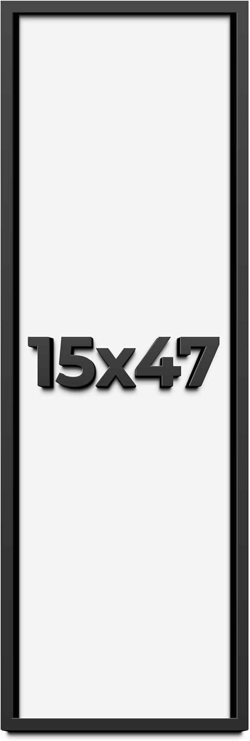 15x47 Shadow Box Frame Black | 1 Inch Deep Solid Wood Shadowbox Display Frame | UV Resistant Acrylic Plexiglass, Acid Free Backing, and Hanging Hardware | Dugan Picture Frame Style
