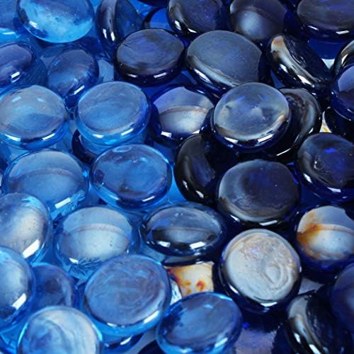 Reflective Fire Pit Glass Beads - Professional Grade Fire Glass for Fire Pit - 3/4" Firepit Glass Rock - Glass Stones - Gas & Propane Fireplace Glass (50 Pound, Dark Blue, Light Blue)