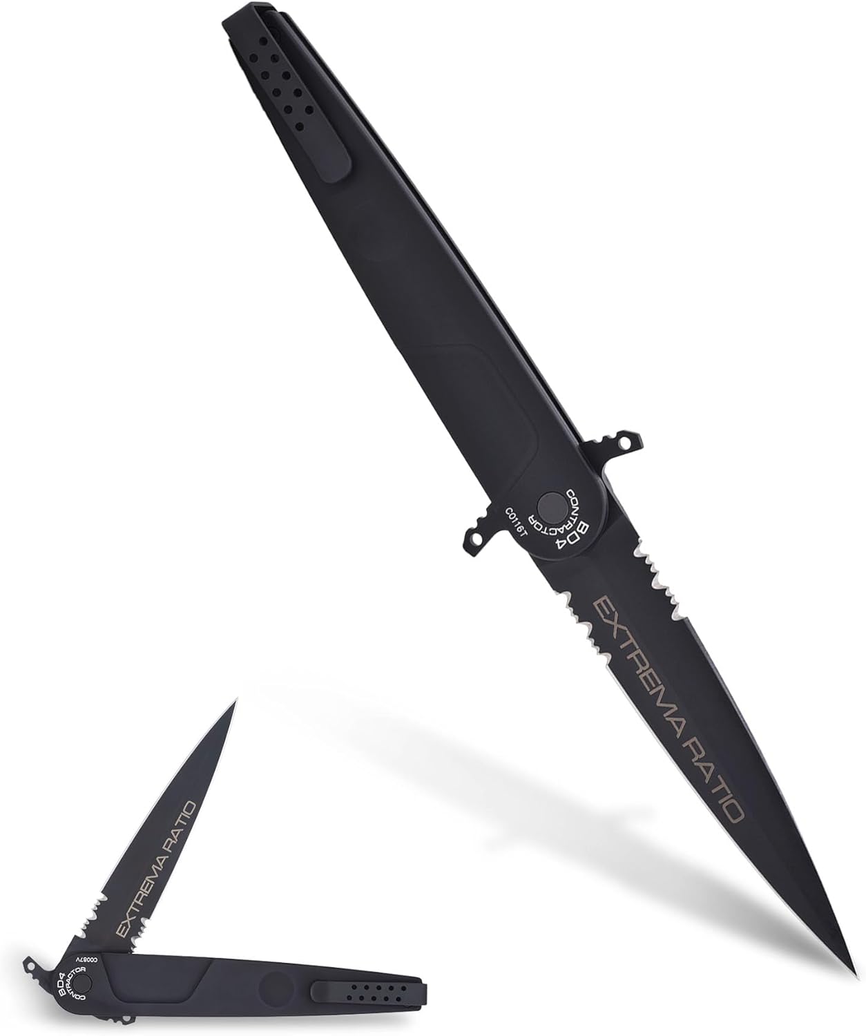 Extrema Ratio - BD4 Contractor (Black) Folding Knife, Böhler N690 Steel Blade 58 HRC, Black Burnished Finish, Smooth Aluminum Handle, Ergonomic Design, Reversible Clip, Italian Craftsmanship, Durable