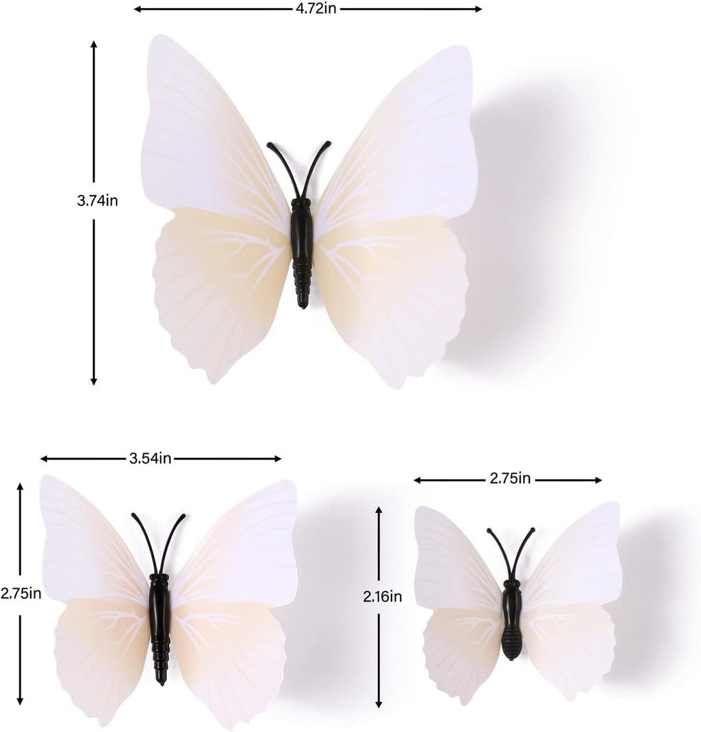 LiveGallery 72 PCS 6 Colors Removable 3D DIY Beautiful Butterfly Wall Decals Colorful Butterflies Art Decor Wall Stickers Murals for Kids Baby Boy Girls Bedroom Classroom Offices (White)