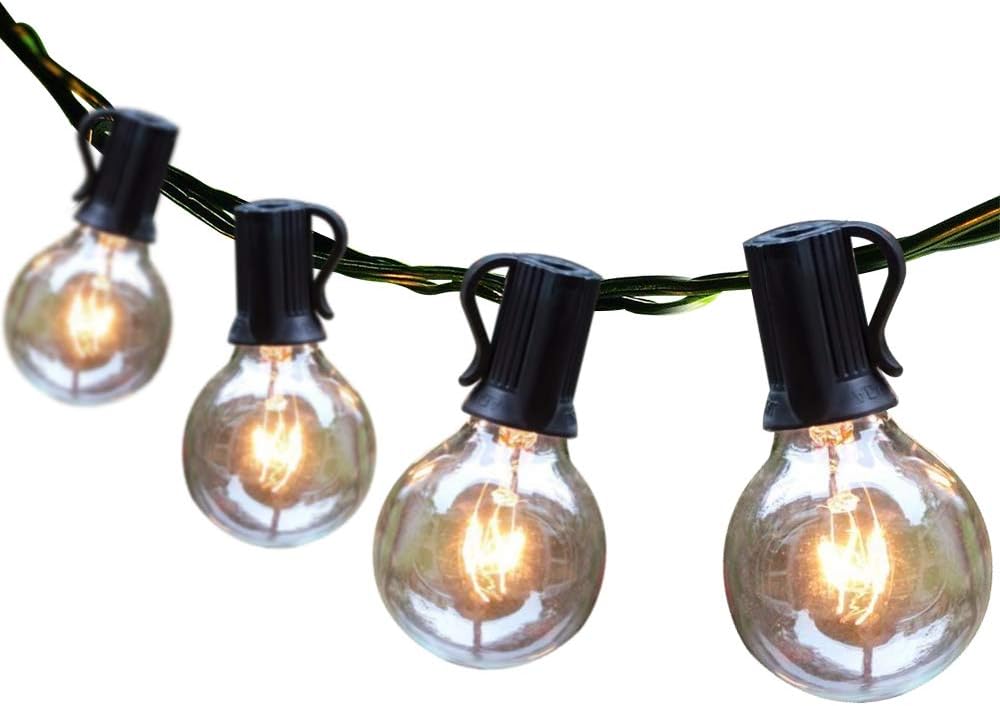 Outdoor String Lights 50ft Patio Lights with 55 G40 Bulbs (5 Spare), Connectable Globe String Lights for Party Tents Patio Gazebo Porch Deck Bistro Backyard Balcony Pergola Decor, Black Wire