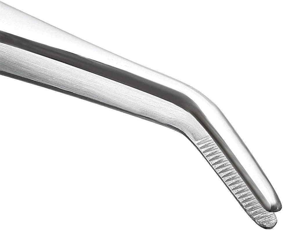 7 Inch Stainless Steel Tweezers with Curved Serrated Tip Multipurpose Forceps for Craft Repairing 2 Pack