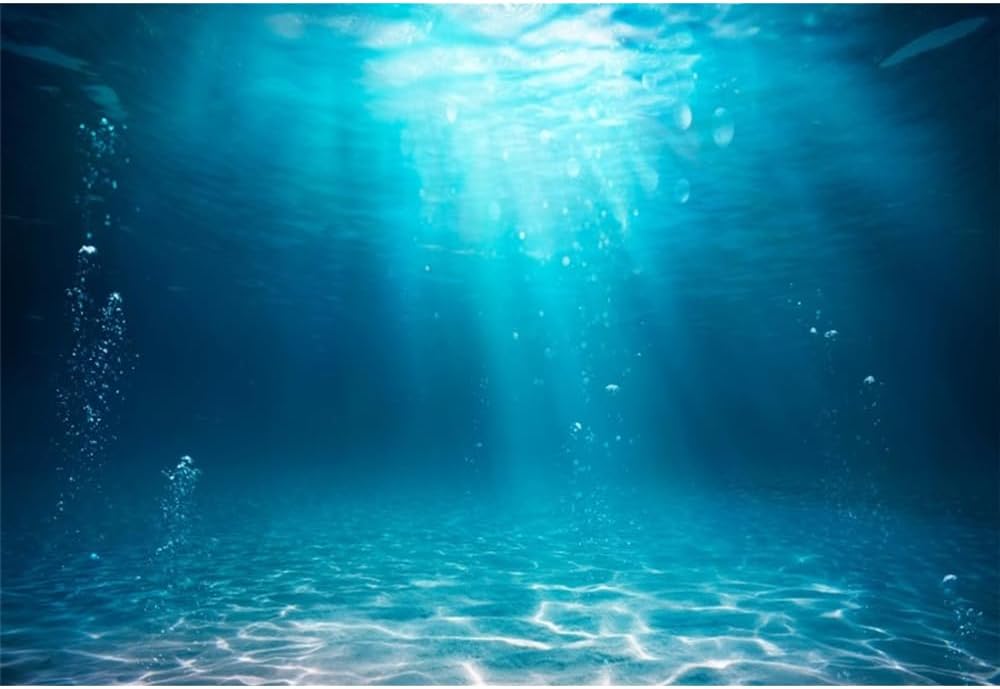Renaiss 10x7ft Underwater World Backdrop Deep Blue Water Sun Ray Bubbles Background Undersea Sunlight Seascape Ocean Diving Mermaid Summer Party Banner Fish Tank Aquarium Decors Photo Booth Props