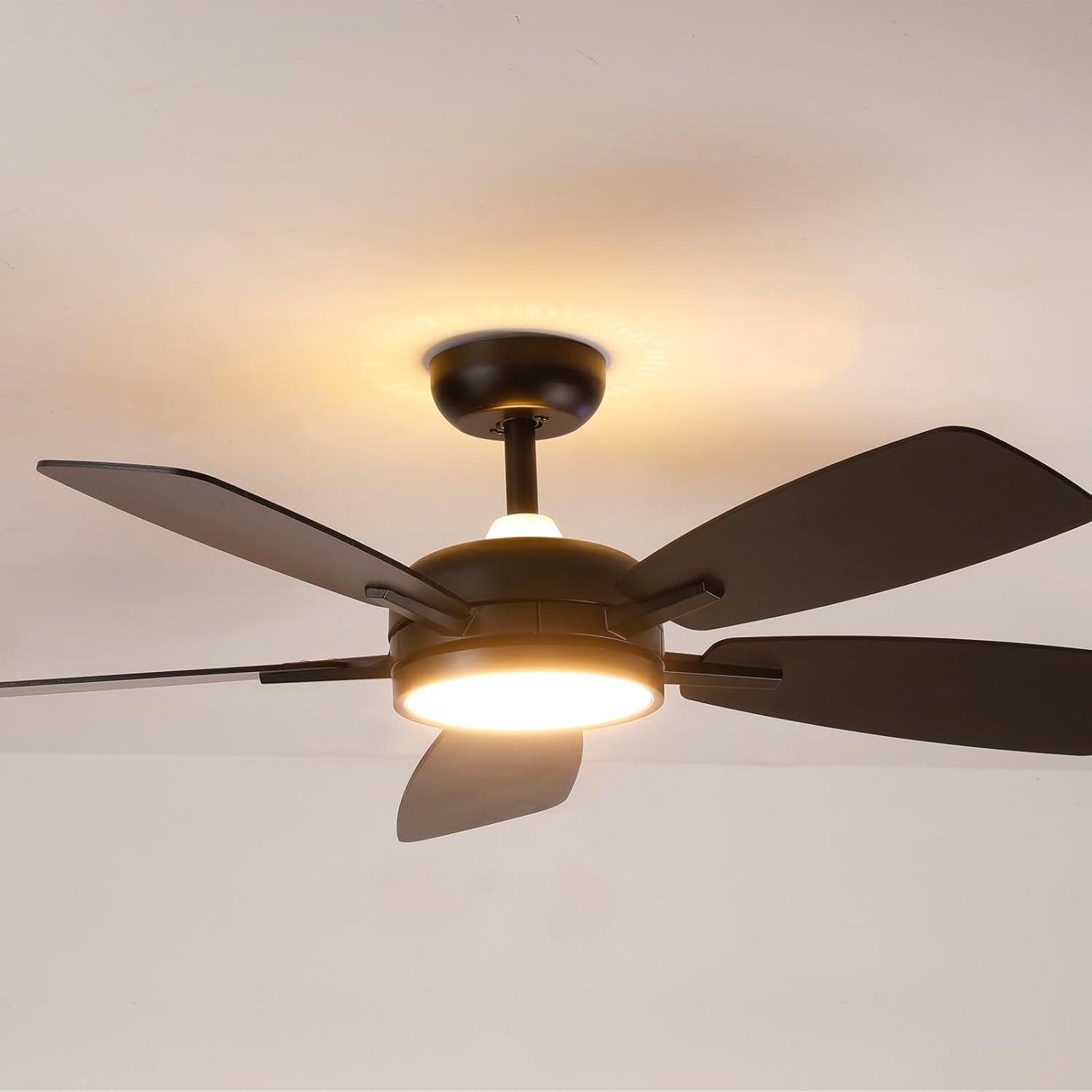 Roomratv Ceiling Fans with Lights,46 Inch,Remote Control,Night Light,Dimmable,Reversible,Noiseless,6 Speeds,Timer,Black Modern Ceiling Fan for Living Room,Bedroom,Kitchens,Kis room,Outdoor Patio
