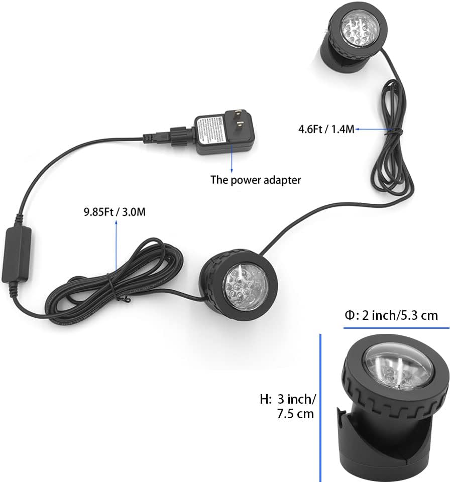 Colored Pond Lights with Timer, RGB Fountain Lights IP68 Waterproof, Underwater LED Dimmable Outdoor Light for Fish Tank Pond Fountain Garden Landscape, 2 in Set
