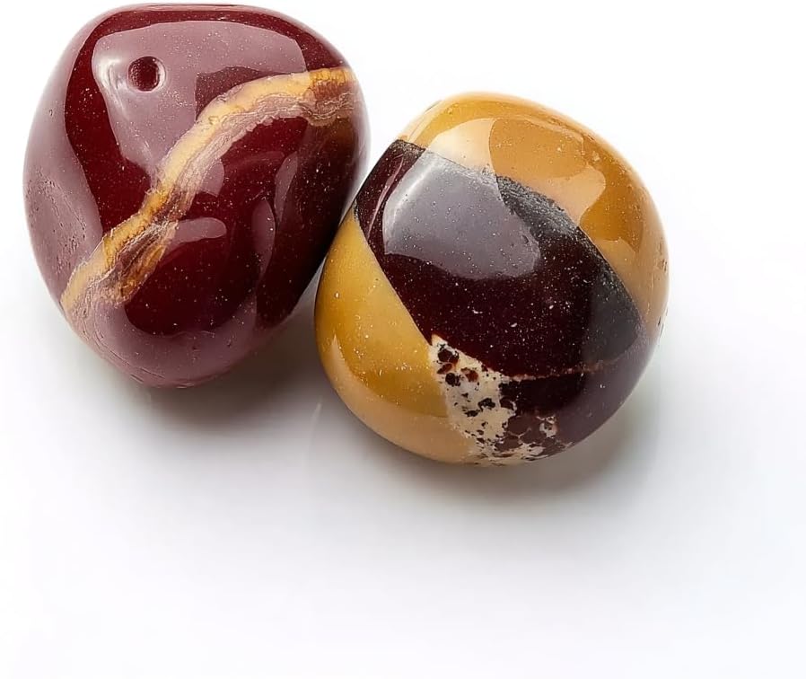 Polished Mookaite Jasper Crystal Stones - 2 Pcs of 1.2" Worry Stone for Anxiety, Pocket Palm Stone Super Large Handpicked Natural Tumbled Gemstones for Meditation, Reiki, Chakra Healing, Home Decor