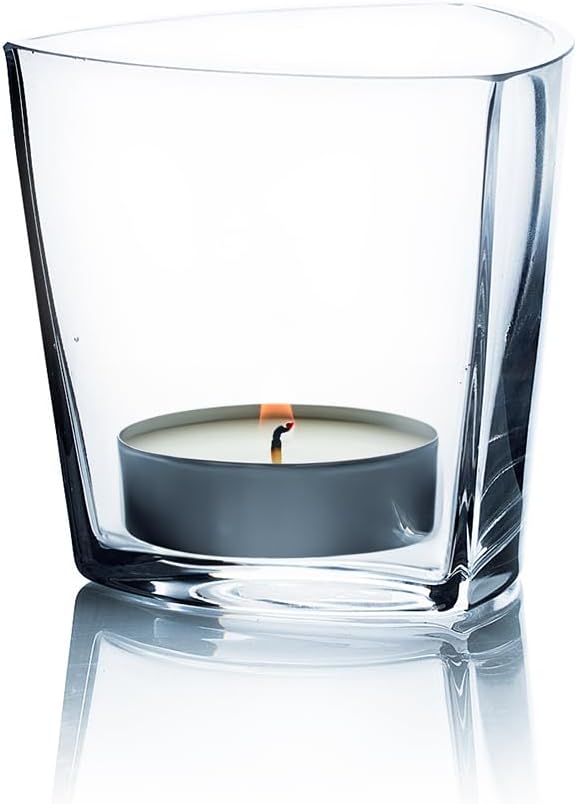 WGVi 6 Pieces Clear Glass Tea Light Votive Candle Holder, Width 4", Height 4", Clear Round Triangular Opening, Glass Vase, Floral Container, Small Planter Terrarium