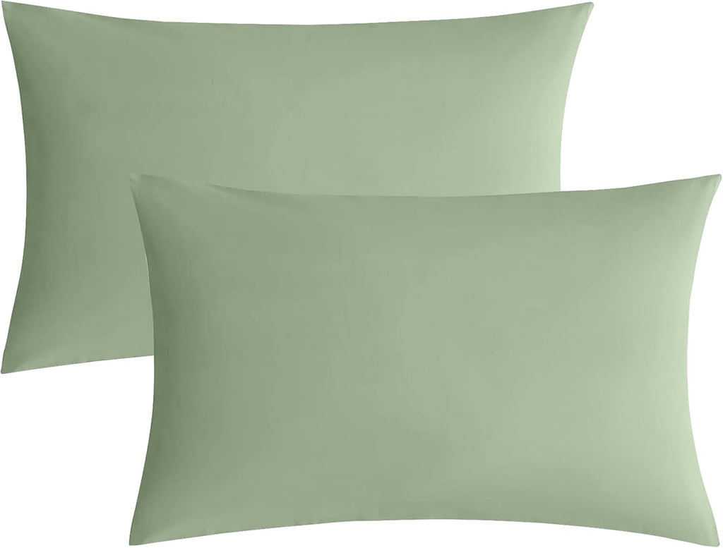 JELLYMONI Pillowcases King Set of 2 Cotton Envelope Pillow Covers Light Green 20×36in Bed Pillow Case 100% Washed Cotton Soft Breathable (Pillows are not Included)