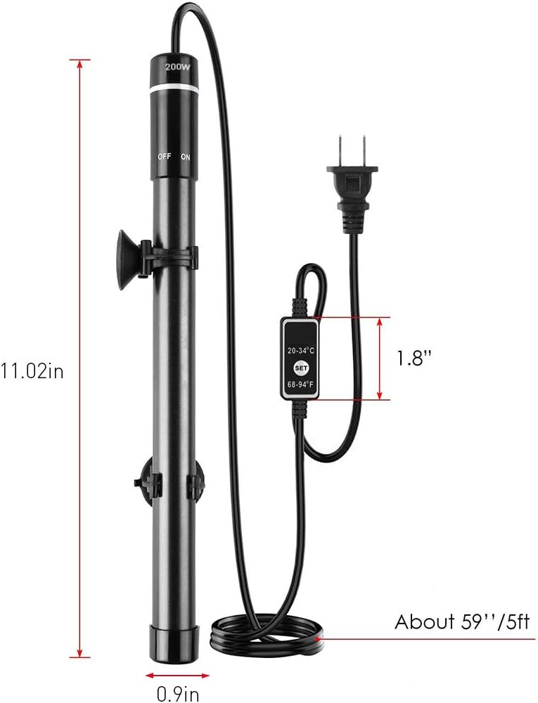 MQ Titanium Alloy 200W Aquarium Heater for Salt and Fresh Water, Digital LED Display Submersible Heater with External Thermostat Controller, for Fish Tank 25-40Gallon