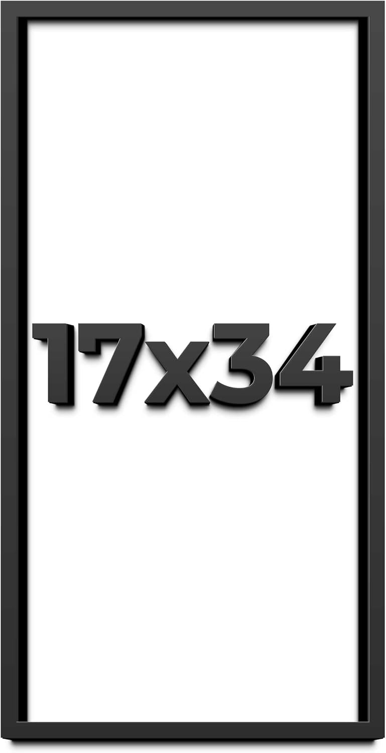 17x34 Shadow Box Frame Black | 1 Inch Deep Solid Wood Shadowbox Display Frame | UV Resistant Acrylic Plexiglass, Acid Free Backing, and Hanging Hardware | Dugan Picture Frame Style