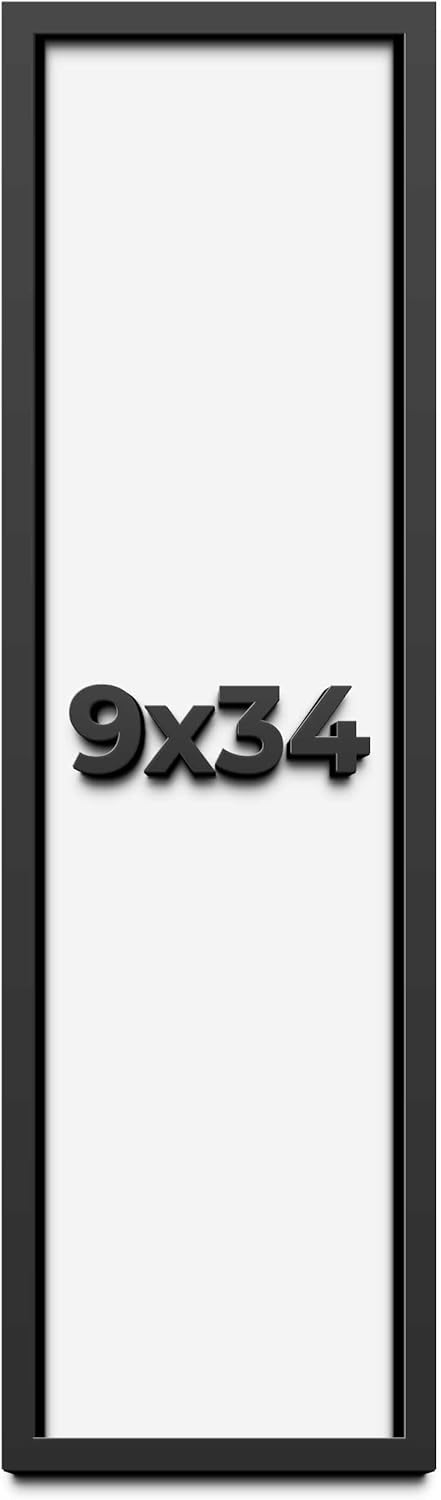 9x34 Shadow Box Frame Black | 1 Inch Deep Solid Wood Shadowbox Display Frame | UV Resistant Acrylic Plexiglass, Acid Free Backing, and Hanging Hardware | Dugan Picture Frame Style