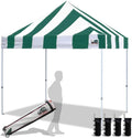 Eurmax USA Standard 10x10ft Patio Pop Up Canopy Tent for Outdoor Events Commercial Instant Canopies with Heavy Duty Roller Bag,Bonus 4 Canopy Sand Bags (Stripe Green)