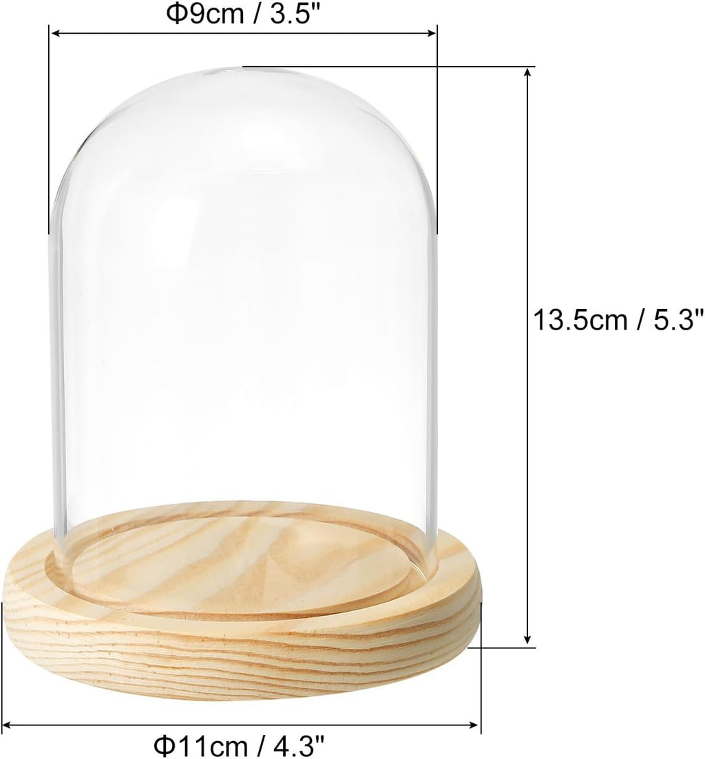 PATIKIL 4.7"x3.5" Clear Cloche Glass Dome, Glass Bell Jar Display Case Tabletop Centerpiece with Wooden Base for Plants Home Decor