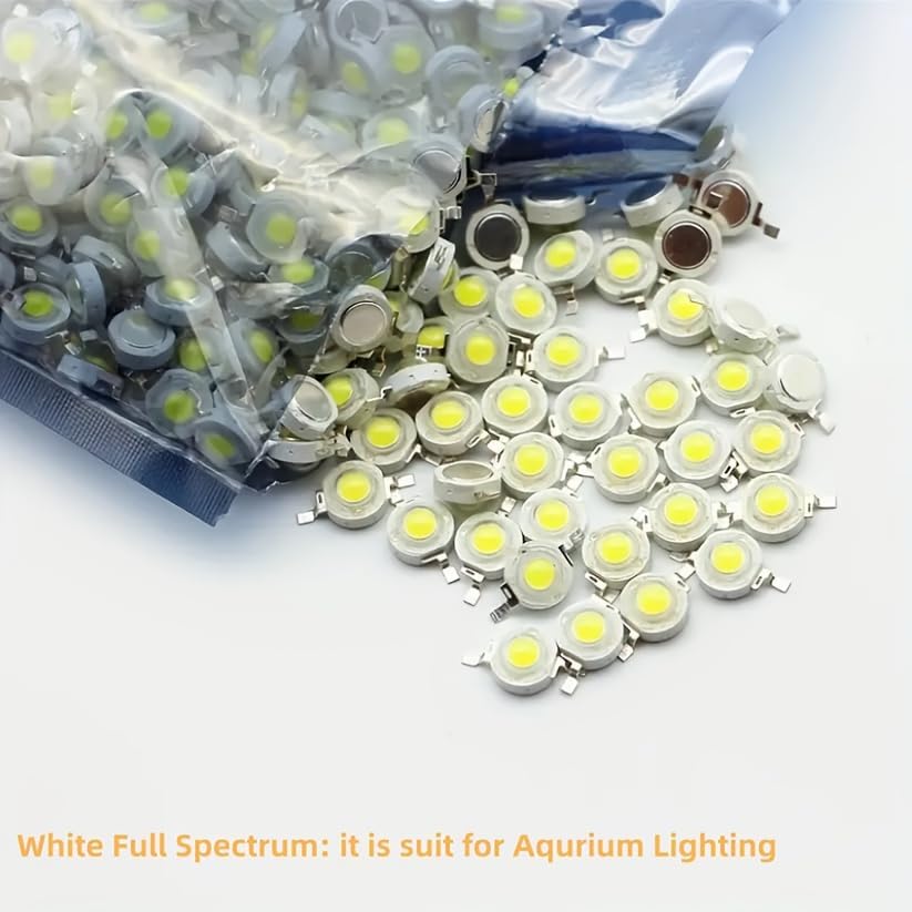 60pcs 3V-3.4V 1W High Power LED Full Spectrum Aquarium Lights, Super Bright White, 0.55 inch, Low Degradation