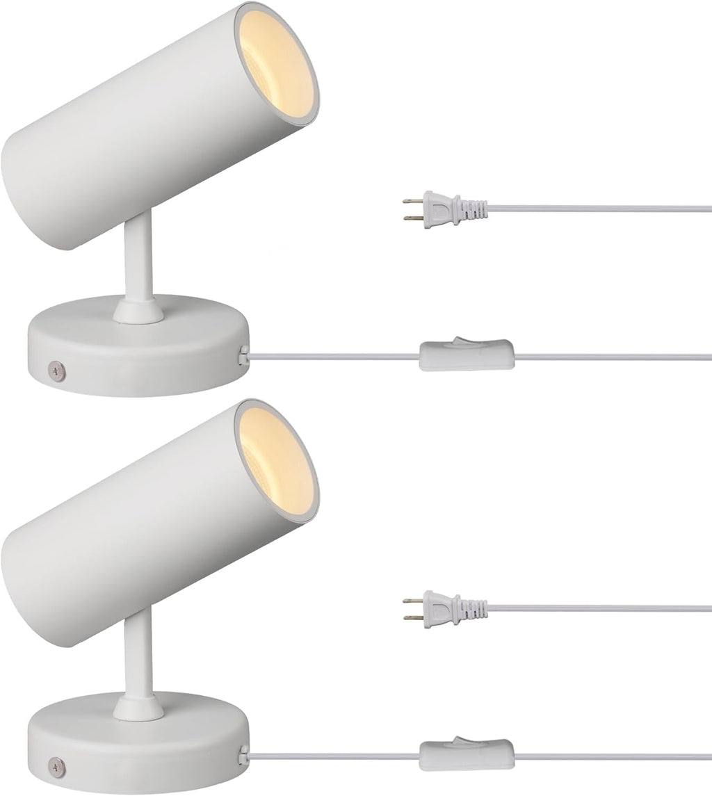 Aisilan 2 Pack LED White Plug in Spotlight with On/Off Switch Uplight Spotlight Indoor Accent Ceiling Spot Light for Plant Background Wall Spotlight Warm White 12W CREE COB CRI 97, MS007A