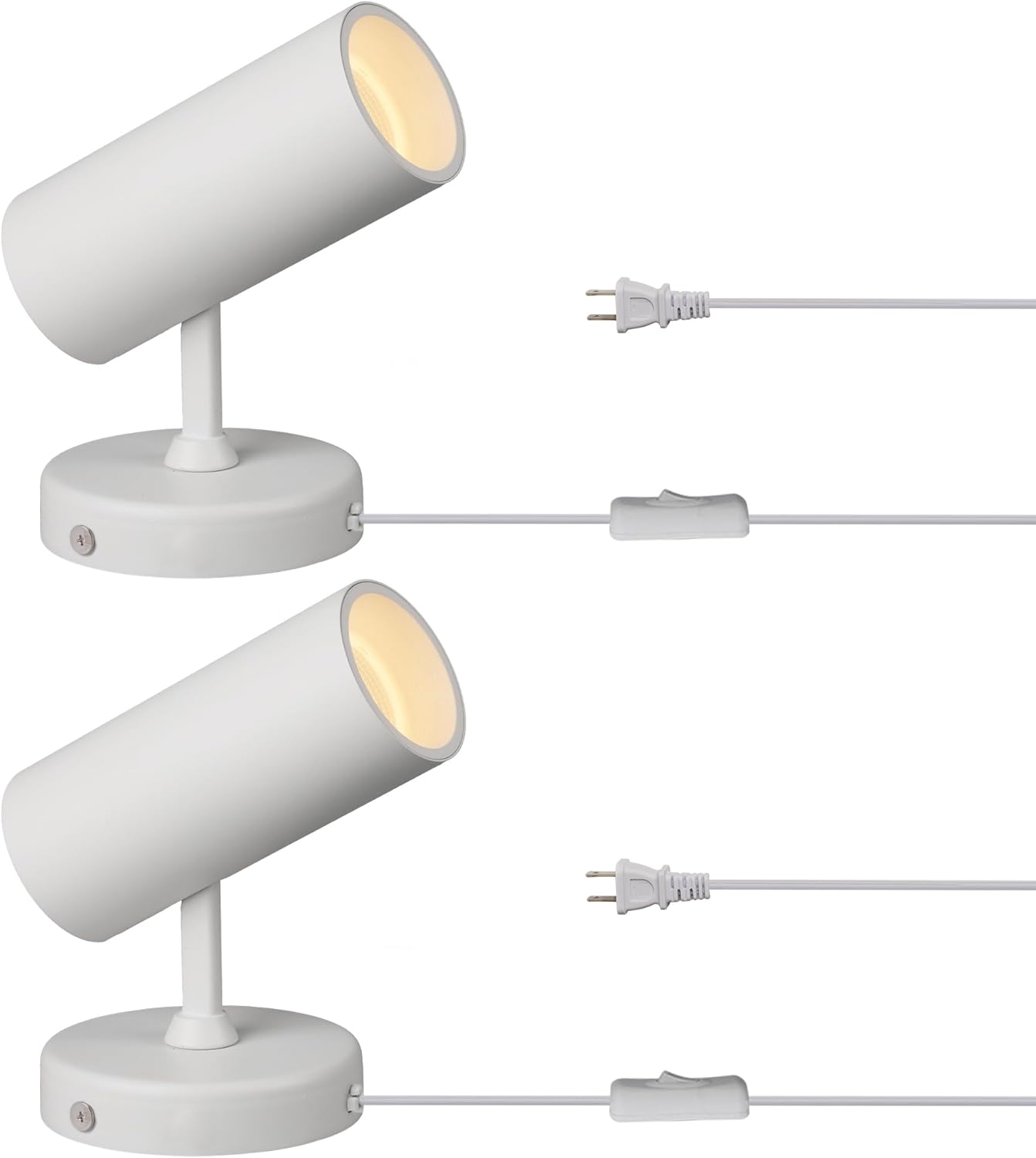 Aisilan 2 Pack LED White Plug in Spotlight with On/Off Switch Uplight Spotlight Indoor Accent Ceiling Spot Light for Plant Background Wall Spotlight Warm White 12W CREE COB CRI 97, MS007A