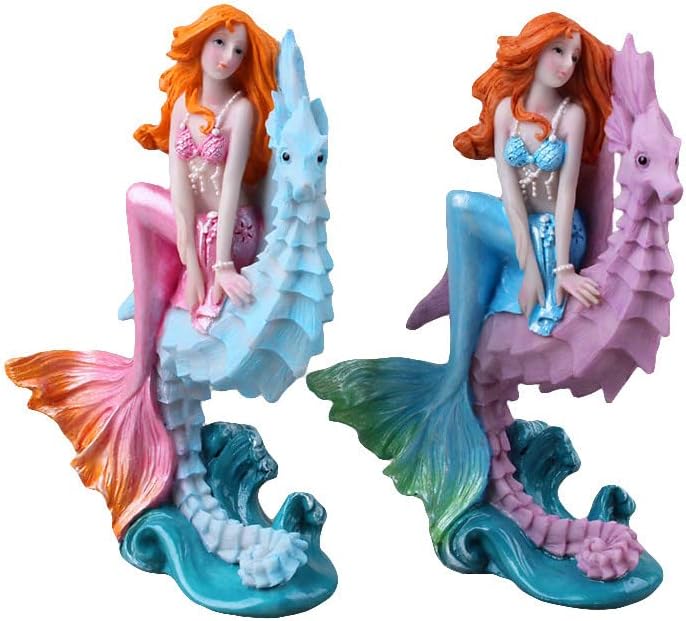 Aquarium Ornament - Seahorse Mermaid Decorations,Fish Tank Supplies Accessories,Mermaid Gifts for Girls, Mediterranean Princess Statue Home Decoration