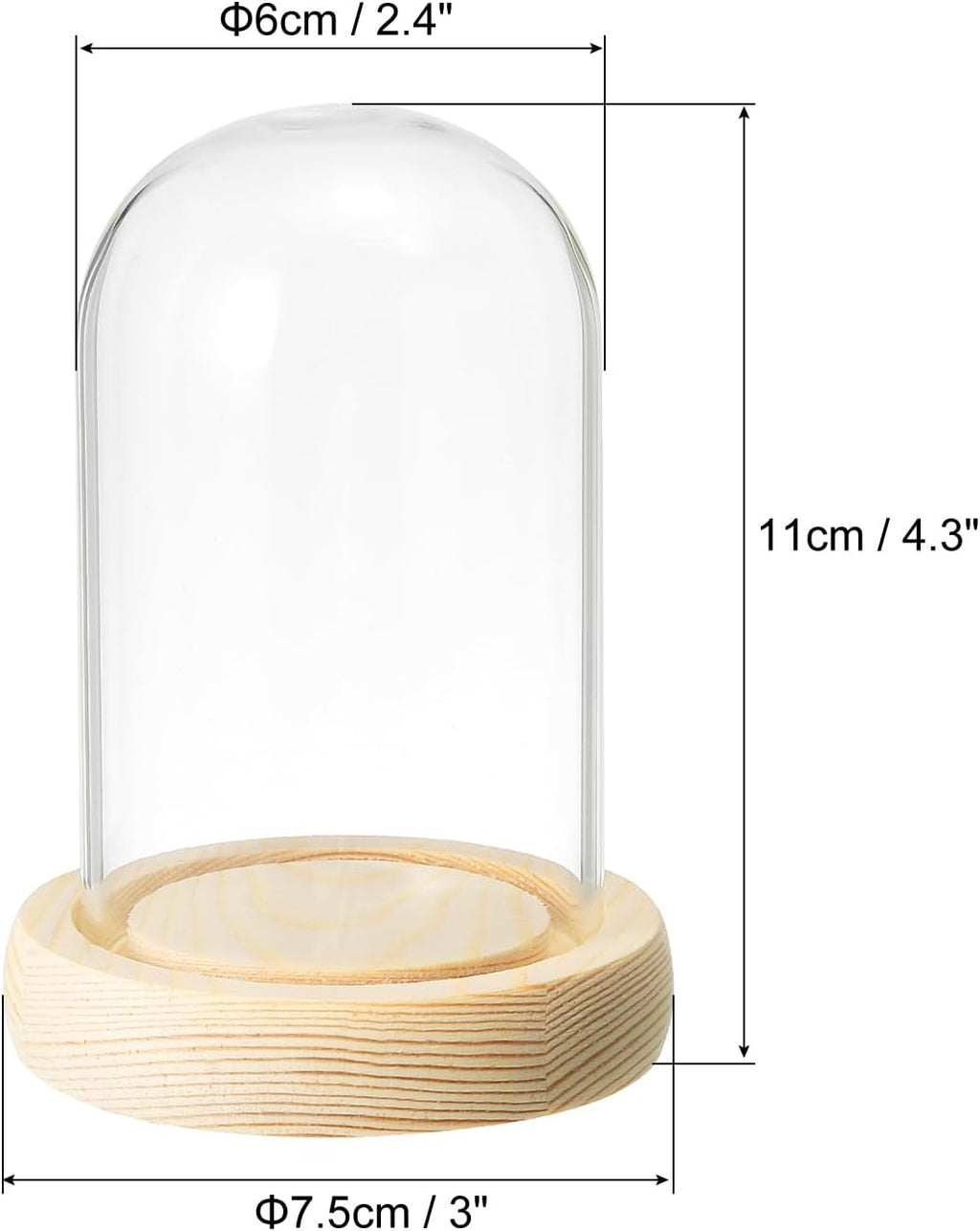 PATIKIL 3.9"x2.4" Clear Cloche Glass Dome, Glass Bell Jar Display Case Tabletop Centerpiece with Wooden Base for Plants Home Decor