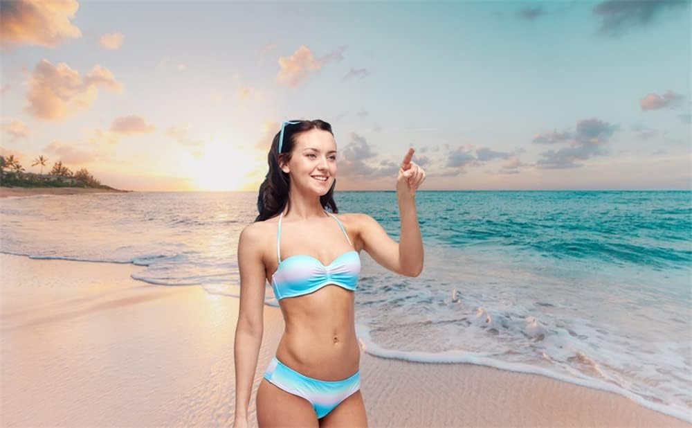 Leowefowa 8x6ft Sea Beach Backdrop Seaside Beach Sunrise Sea Wave Outdoor Scenery Wedding Photography Backdrops for Photo Shoots Party Adult Personal Portrait Photo Background Studio Props